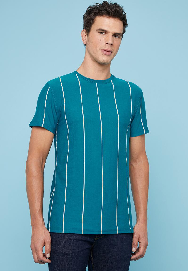 Vertical stripe short sleeve crew neck tee - teal Superbalist T-Shirts ...