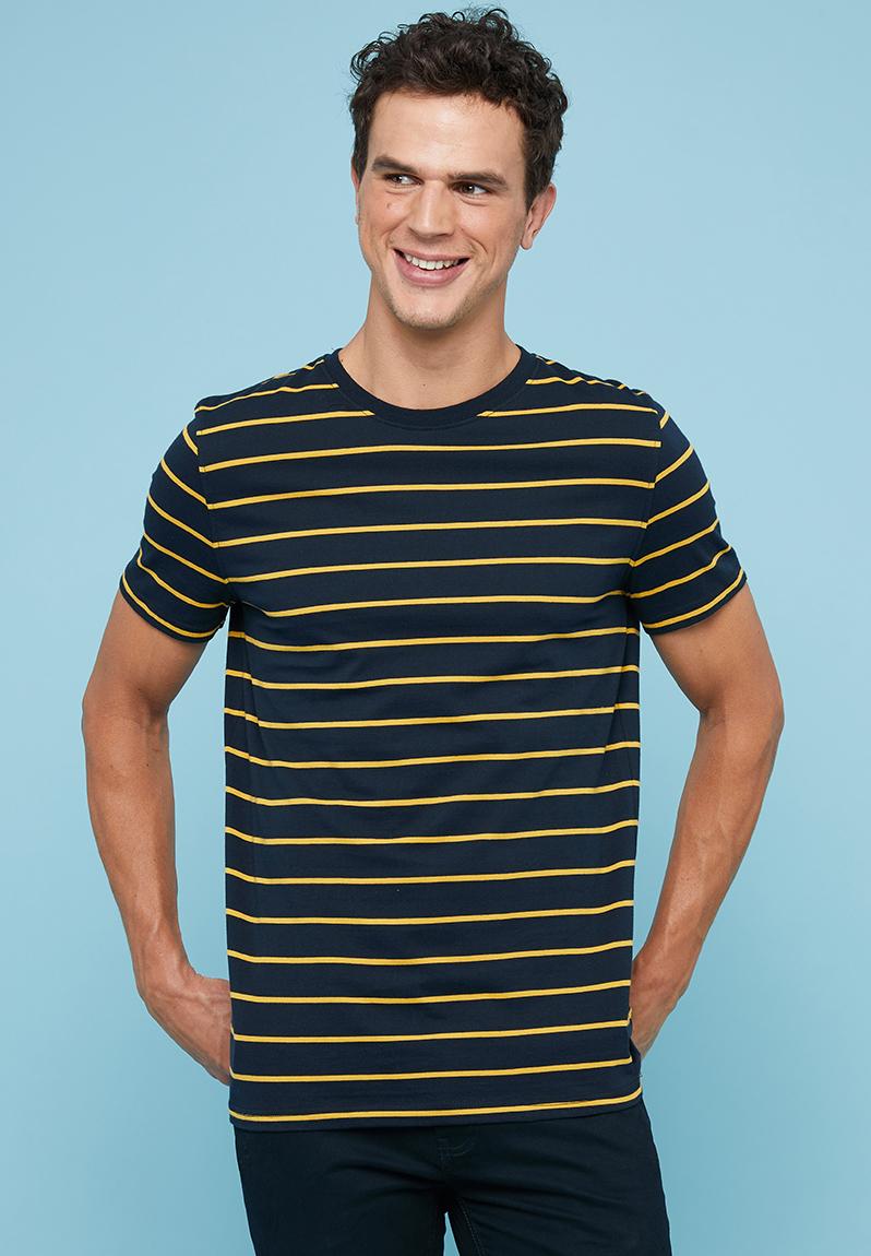 Nautical stripe short sleeve crew neck tee - navy/mustard Superbalist T ...