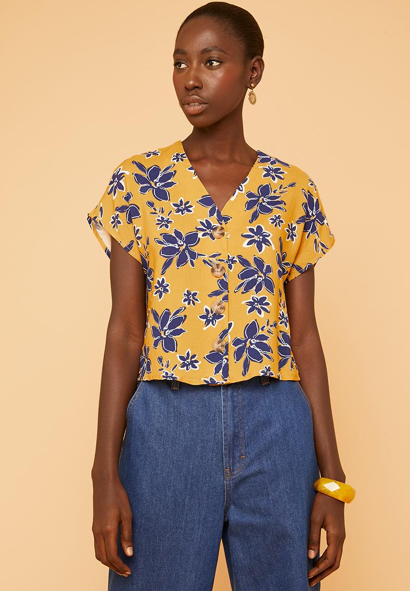 Grown on sleeve button thru blouse - mustard floral Superbalist Blouses ...