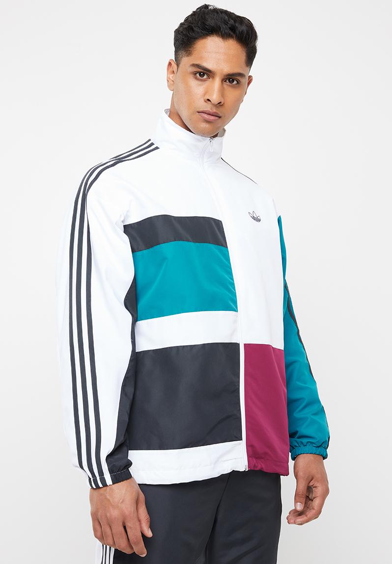 Asymm track jacket - white/active teal 