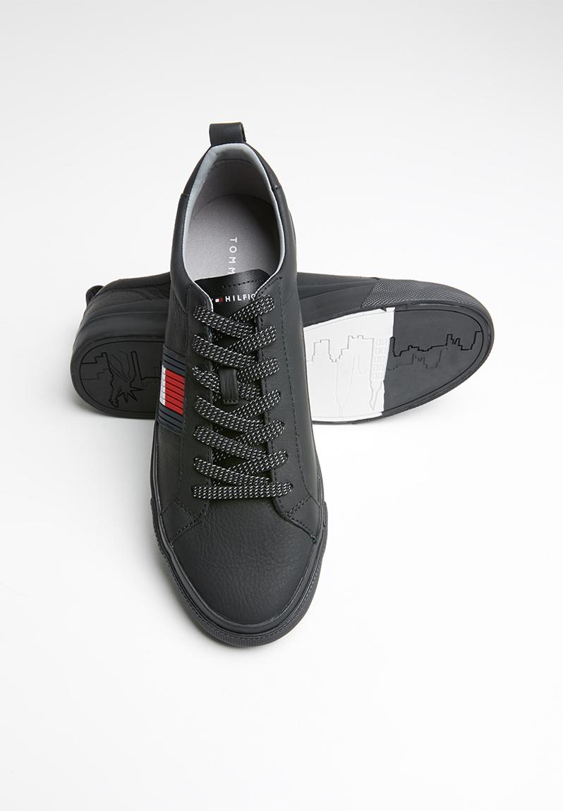 Leather flag detail sneaker - black Tommy Hilfiger Slip-ons and Loafers ...