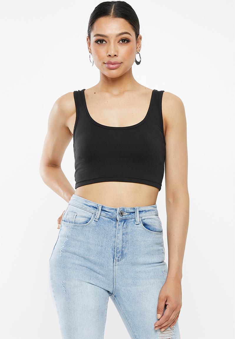 Scoop neck cotton bralet - black Missguided T-Shirts, Vests & Camis ...