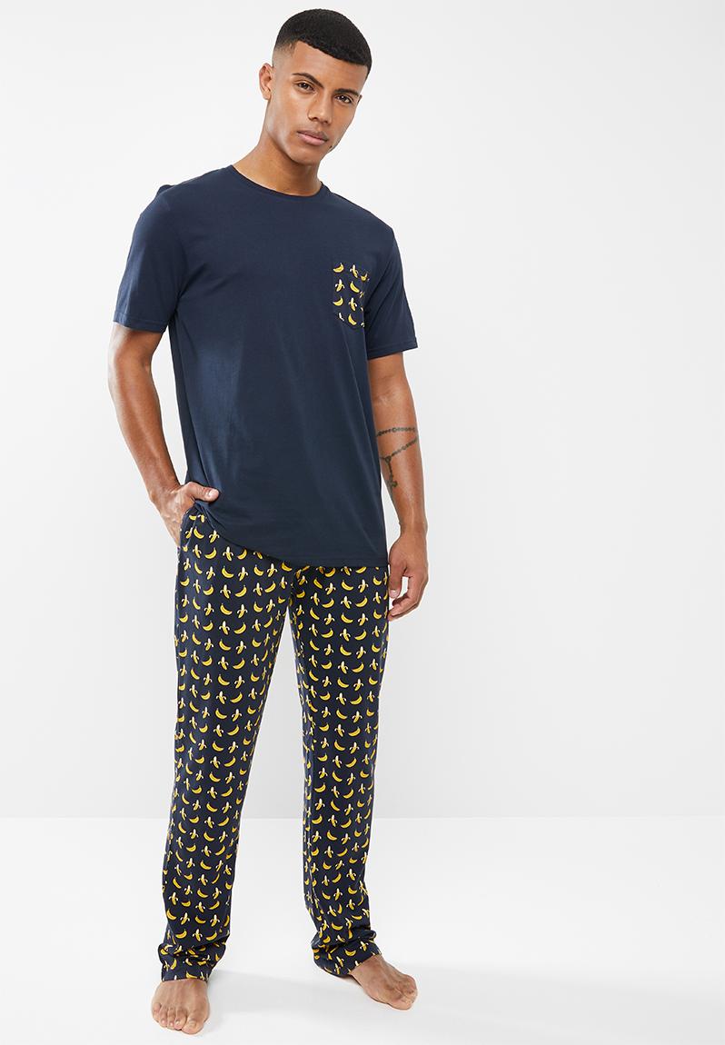 Split short sleeve sleep top & lounge pants - navy Brave Soul Sleepwear ...