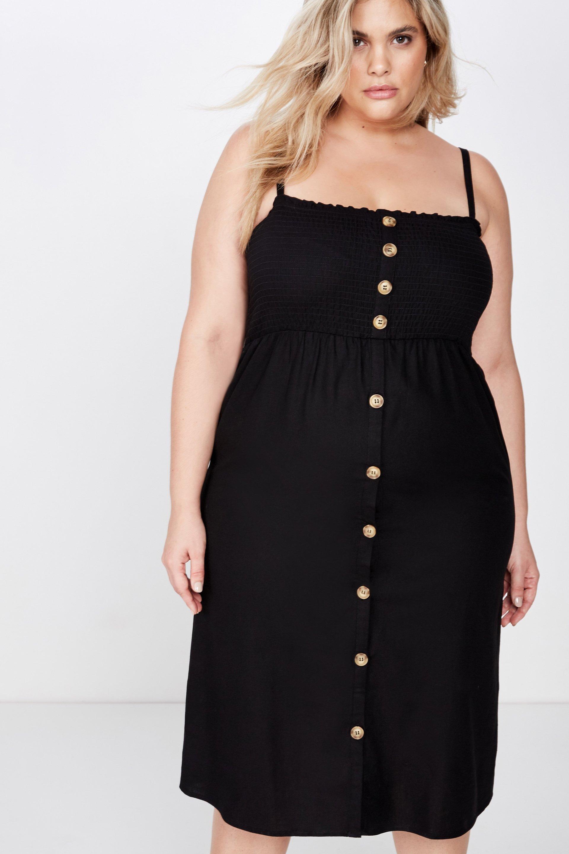 button front midi dress black