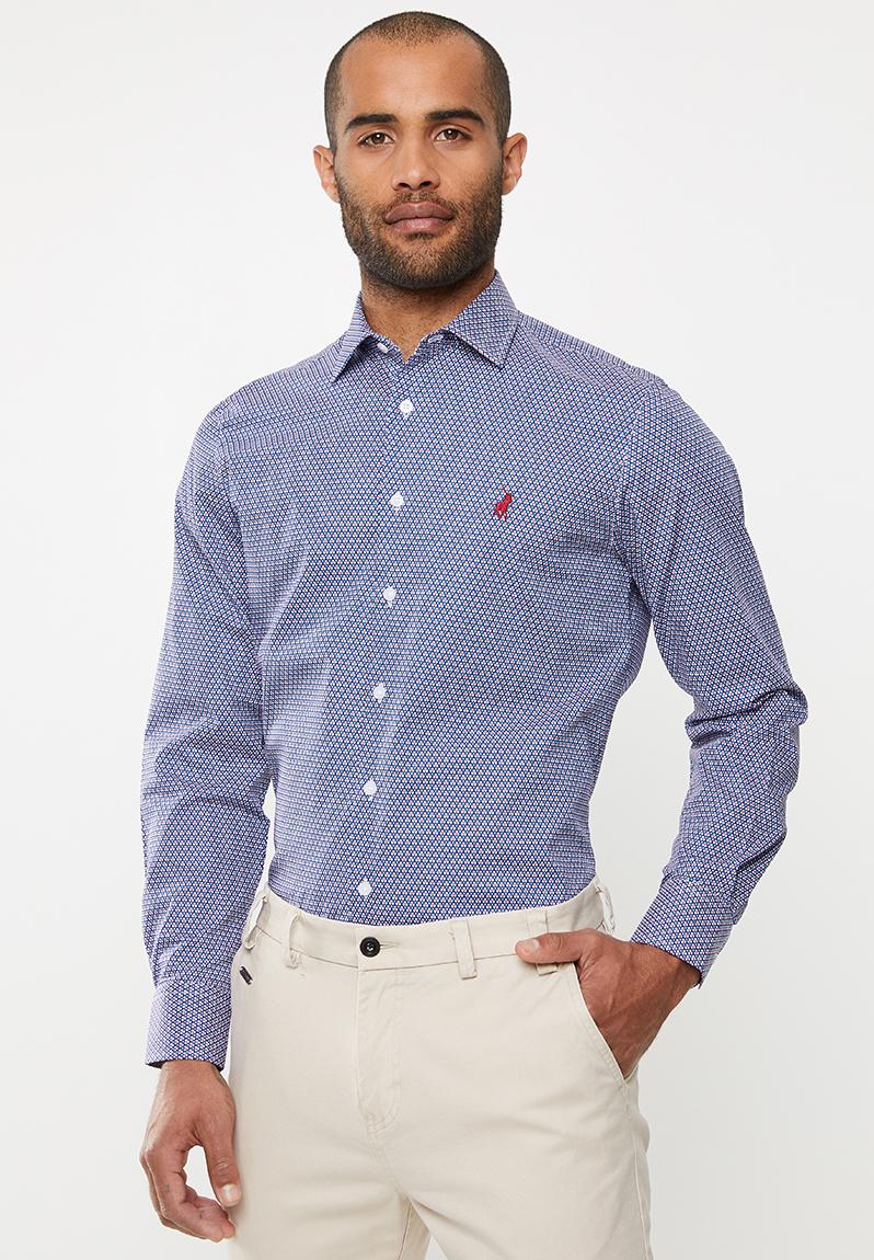 Justin geometric print signature long sleeve shirt - blue POLO Formal ...