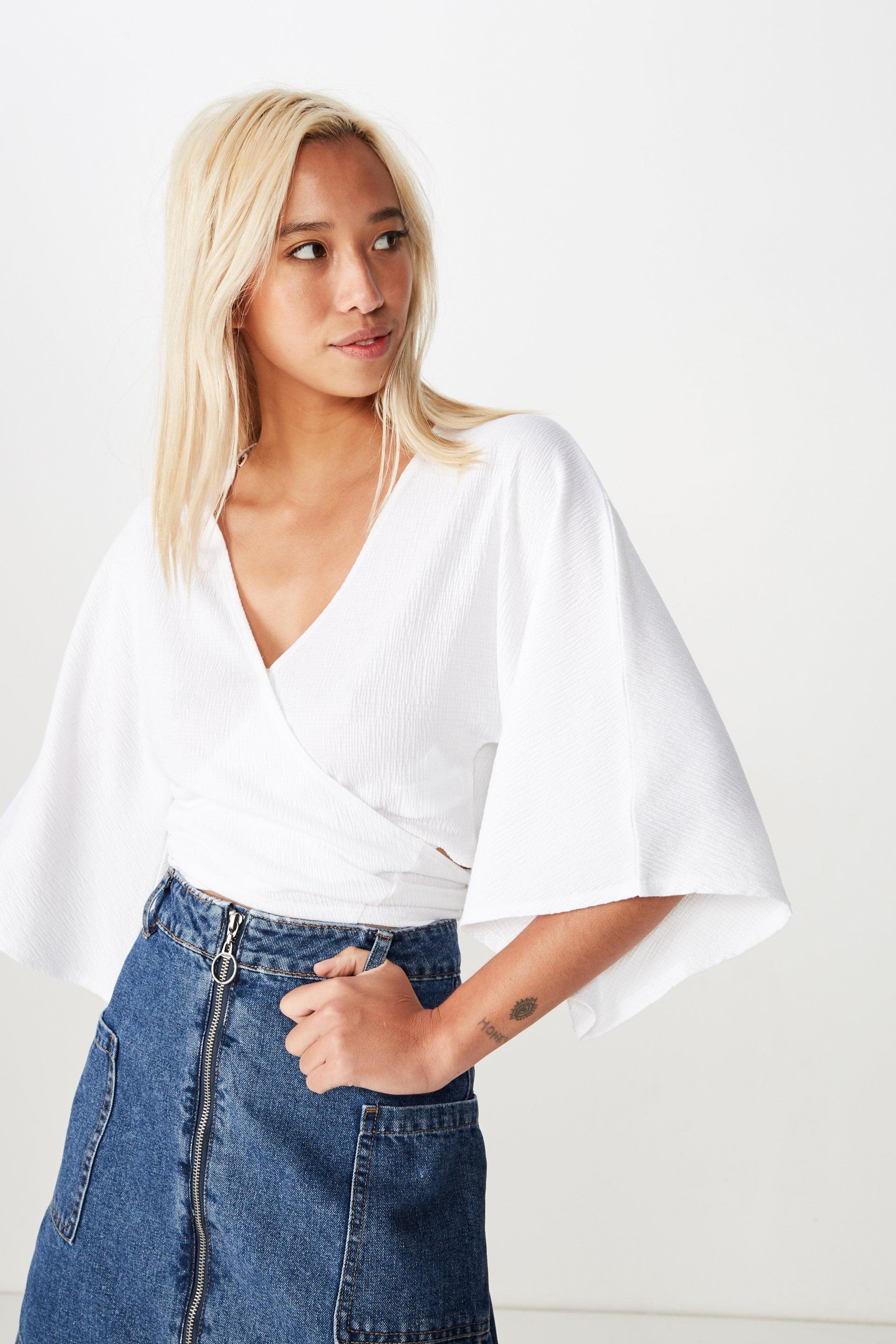 Jude Kimono Sleeve Top White Texture Cotton On Blouses 4371