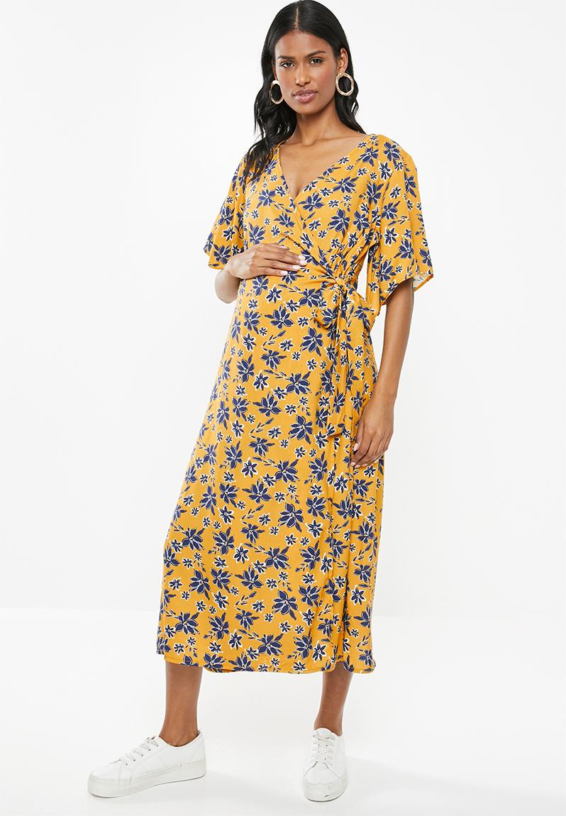 Kimono wrap dress - mustard floral Superbalist Dresses & Jumpsuits ...