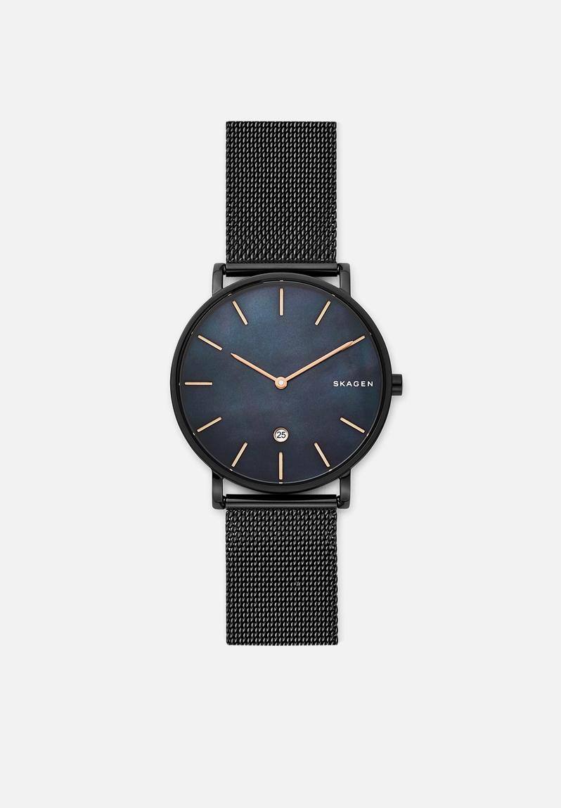 skagen hagen men's black mesh strap hybrid smart watch