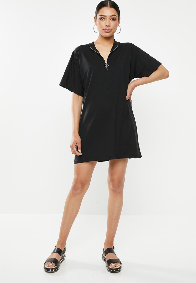 Short sleeve tshirt dress zip front - black Missguided Casual ...