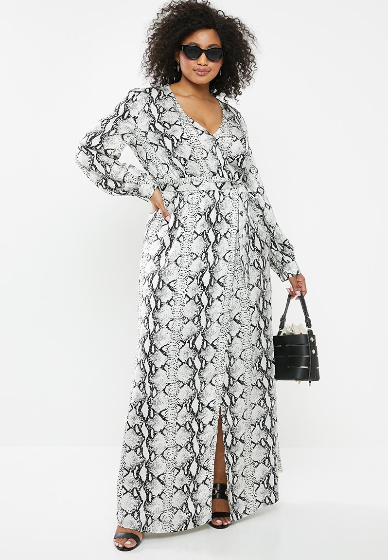 Curve plunge snake print maxi dress - grey Missguided Dresses ...