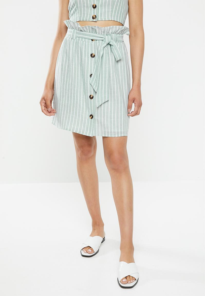 Button through co ord skirt - green and white stripe Glamorous Skirts ...