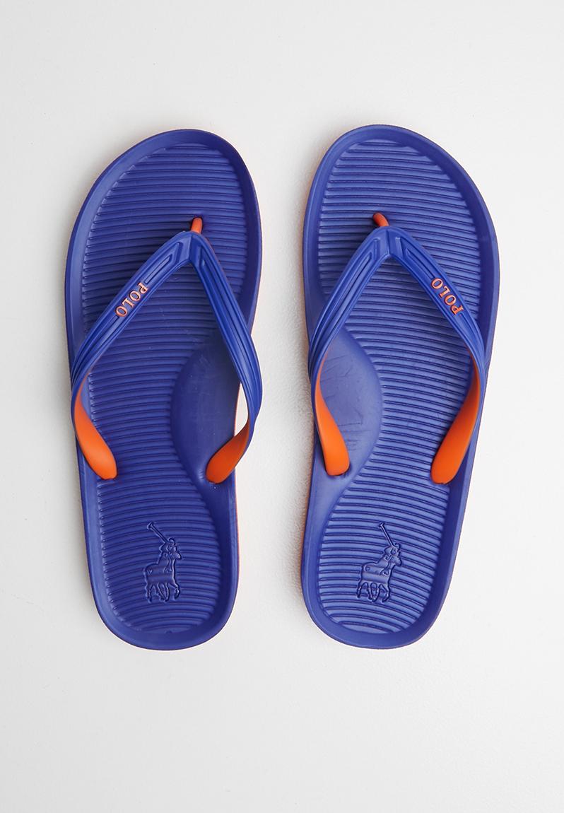 orange and blue flip flops