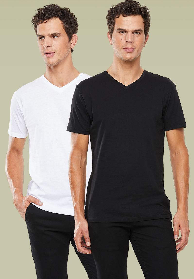 Plain v-neck 2 pack tees - black/white Superbalist T-Shirts & Vests ...