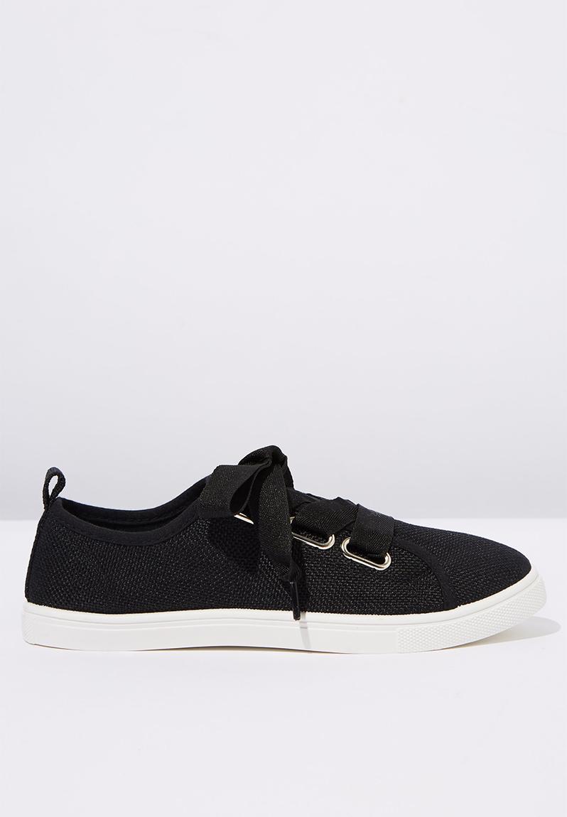 Penelope lace up plimsoll - black woven textile Cotton On Pumps & Flats ...