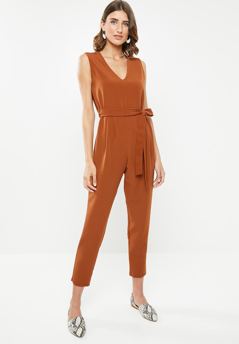 orange front knot jumpsuit