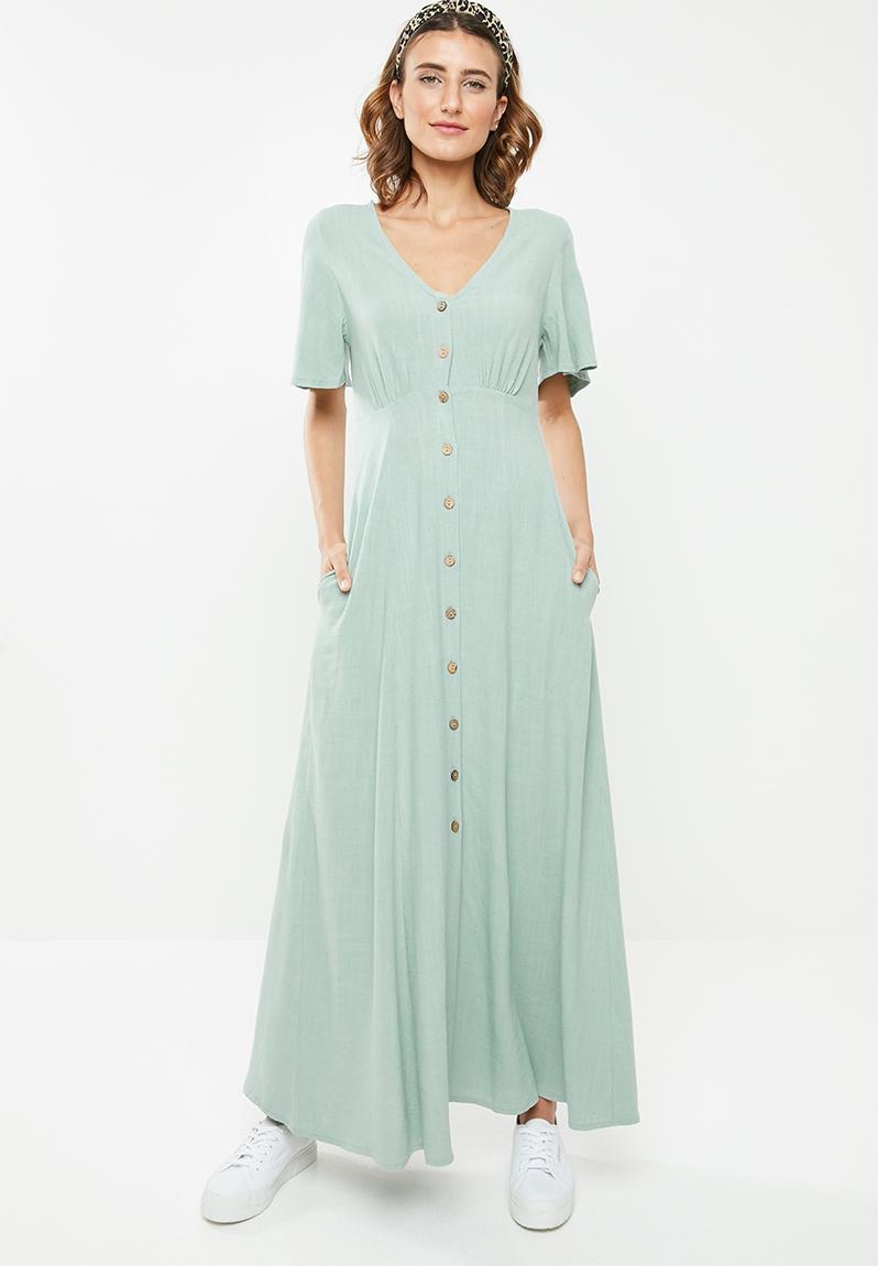 Button through linen dress - sage Me&B Casual | Superbalist.com