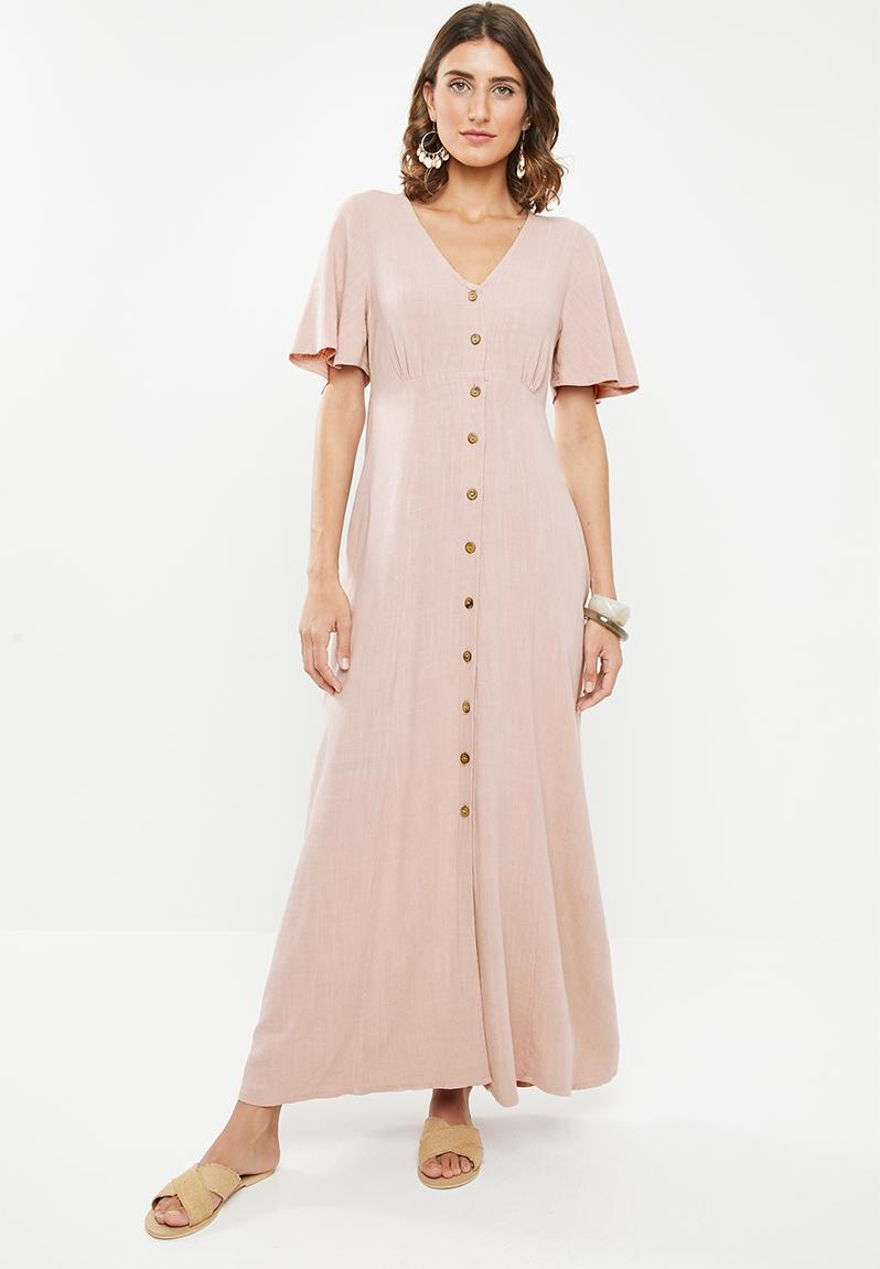 Button through linen dress - dusty pink Me&B Casual | Superbalist.com