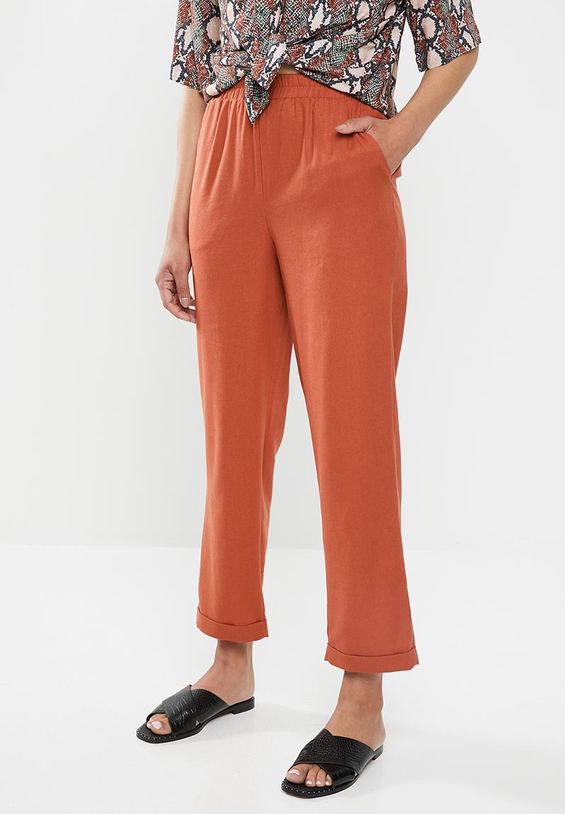 orange linen trousers