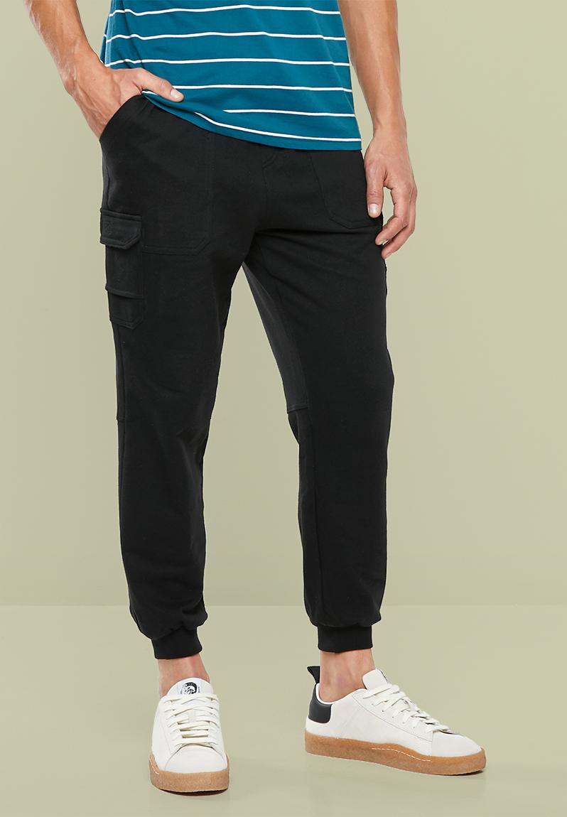 black tapered sweatpants