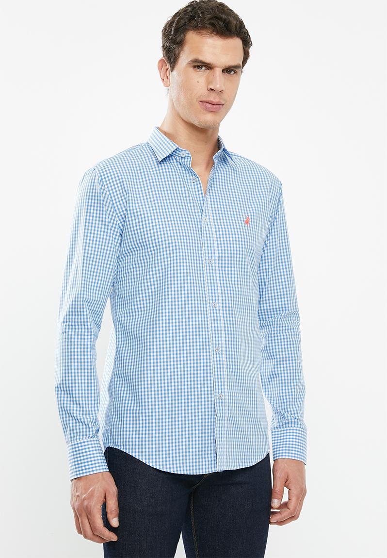Custom fit signature long sleeve shirt - blue & white POLO Formal ...