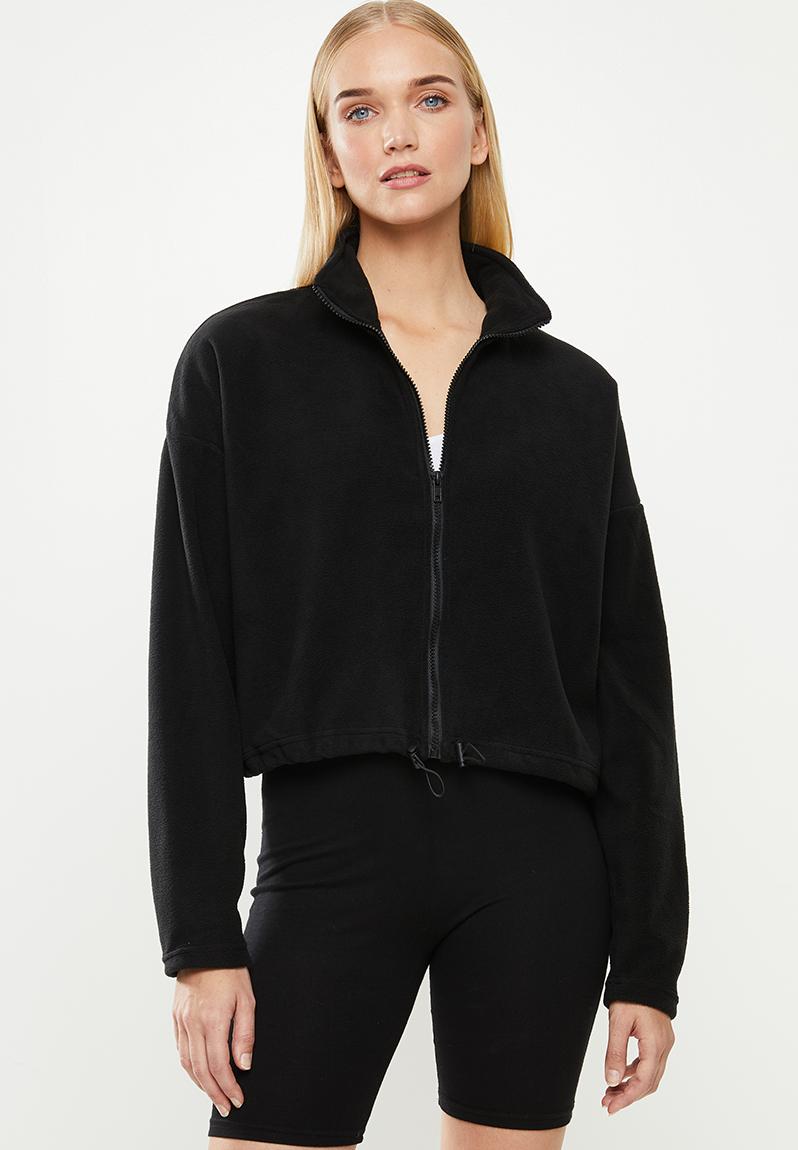 Crop zip through polar fleece jacket - black Factorie Hoodies & Sweats ...