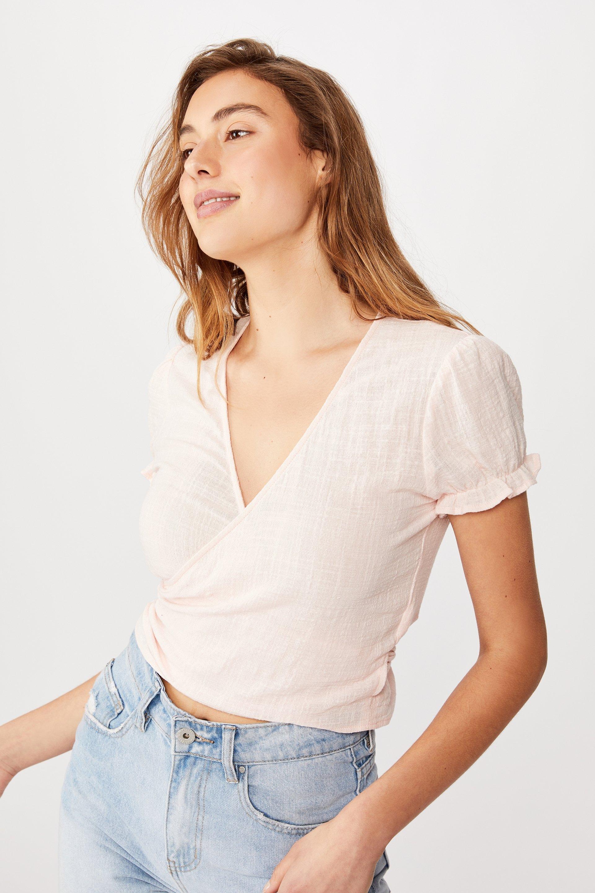 Prairie short sleeve wrap blouse - icy froze Cotton On Blouses