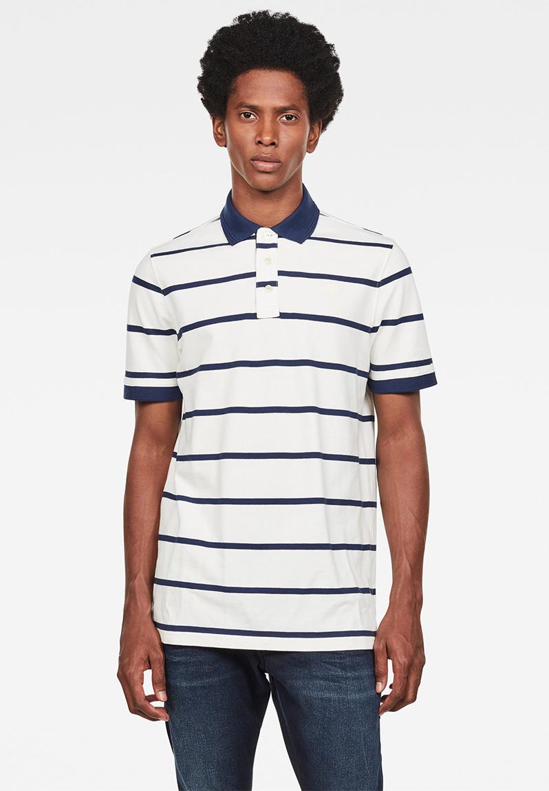 Fascia short sleeve polo - milk/imperial blue stripe G-Star RAW T ...