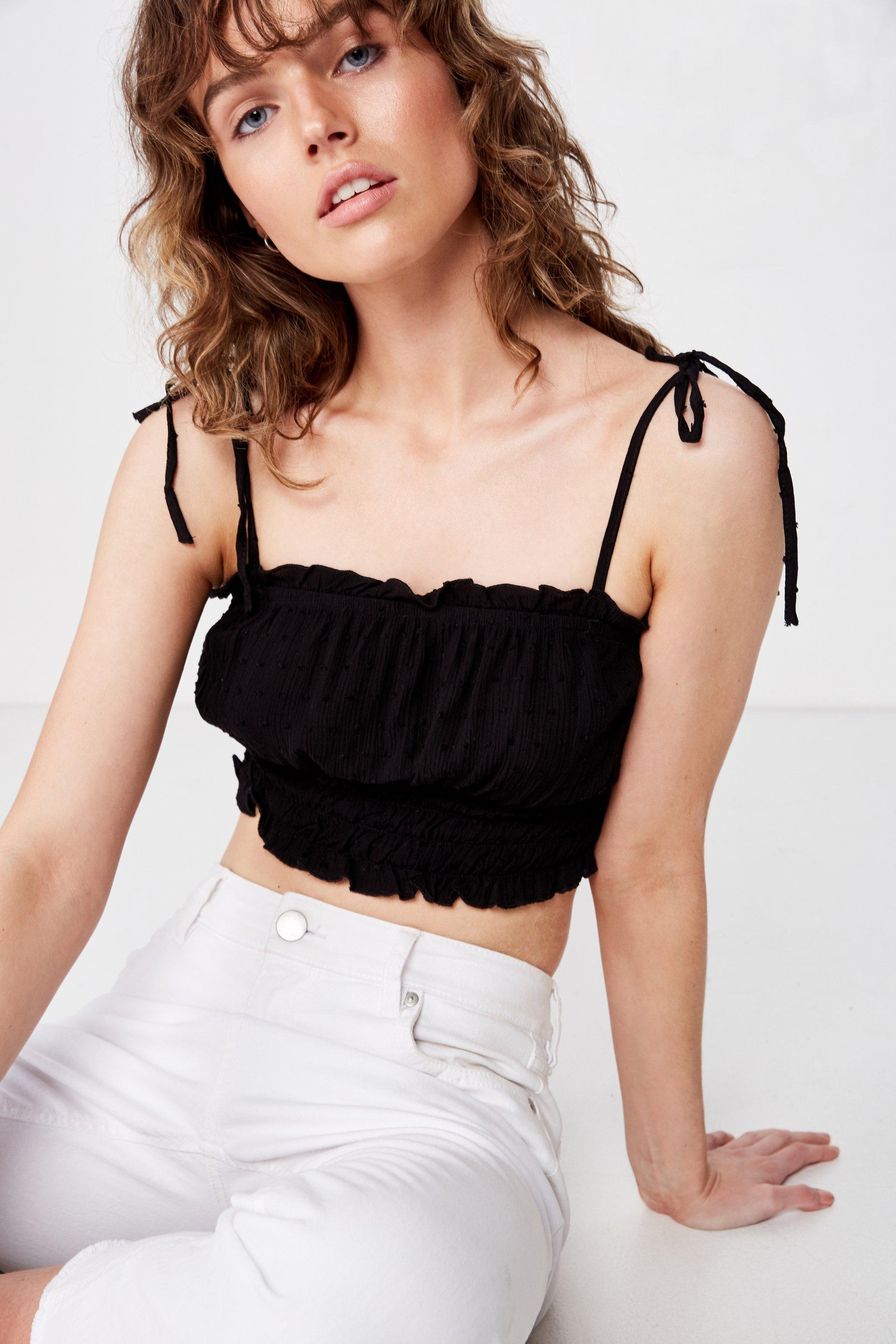 Chelsea shirred cropped cami - black Cotton On T-Shirts, Vests & Camis ...