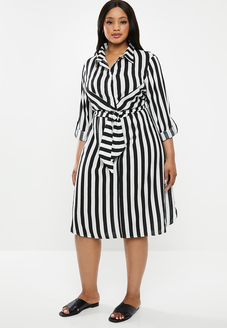 Tie front button through dress - black/white stripe edit Plus Dresses ...