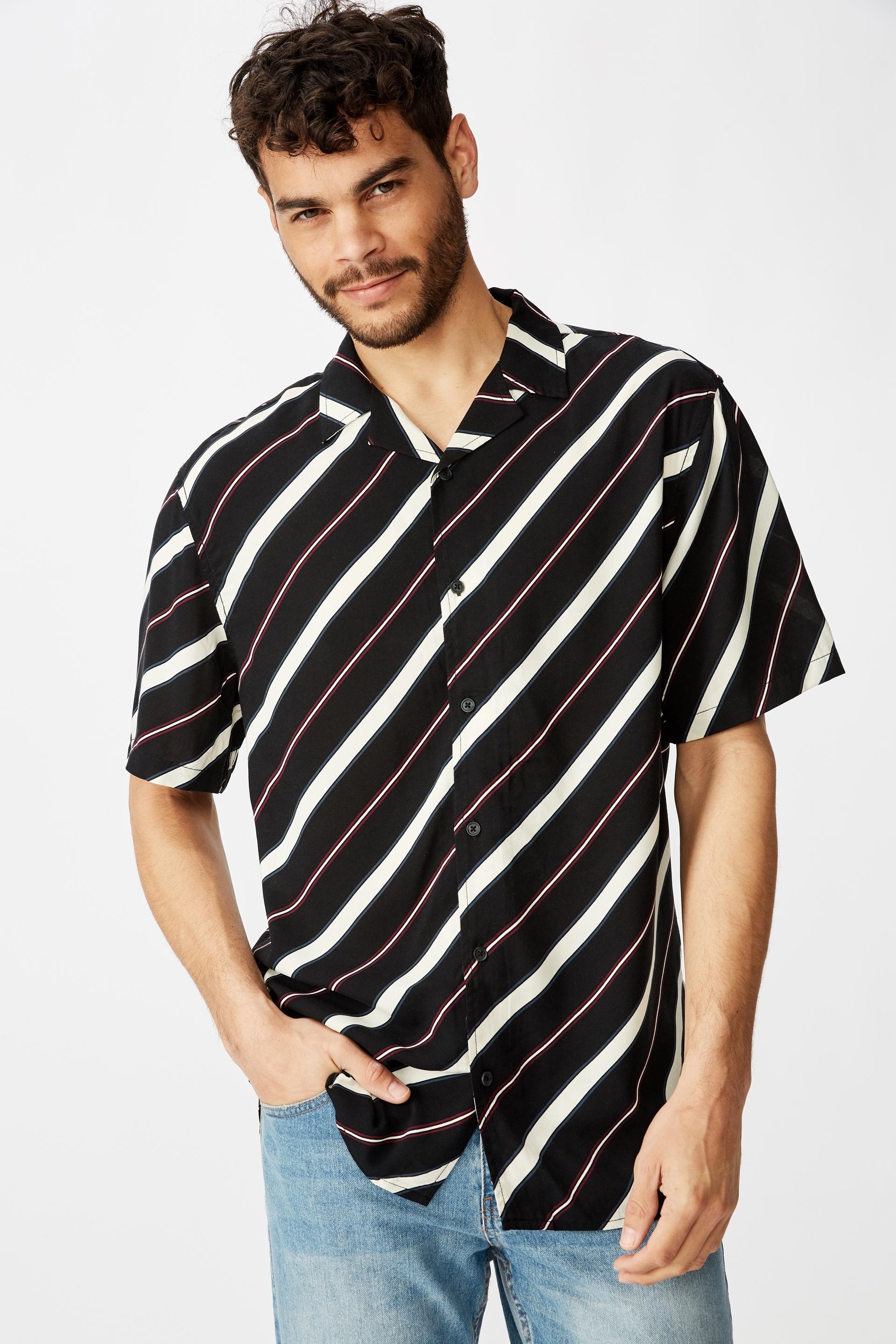 Festival short sleeve shirt - black angled stripe Cotton On Shirts ...