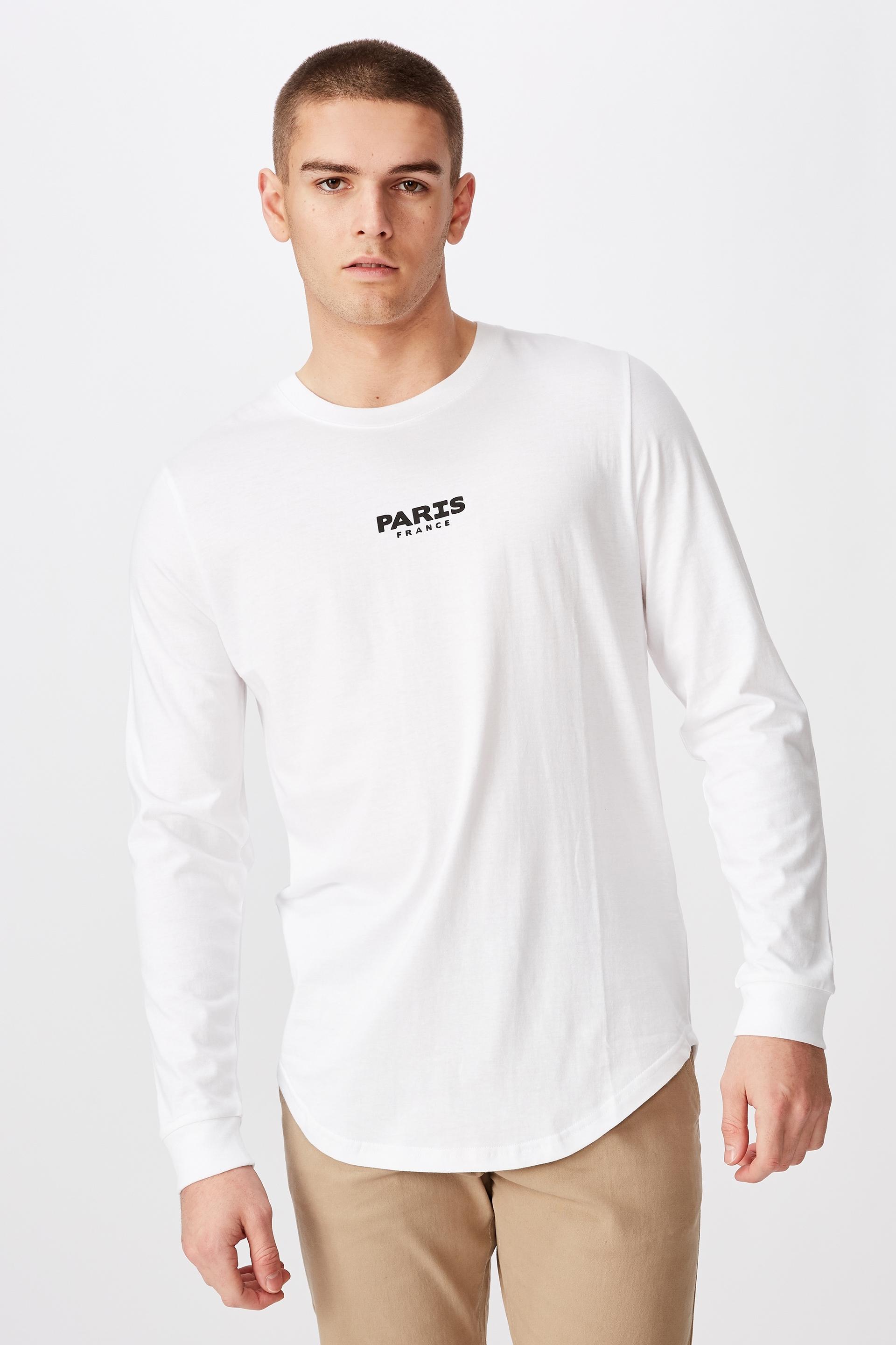 Paris curved long sleeve graphic t-shirt - white Factorie T-Shirts ...