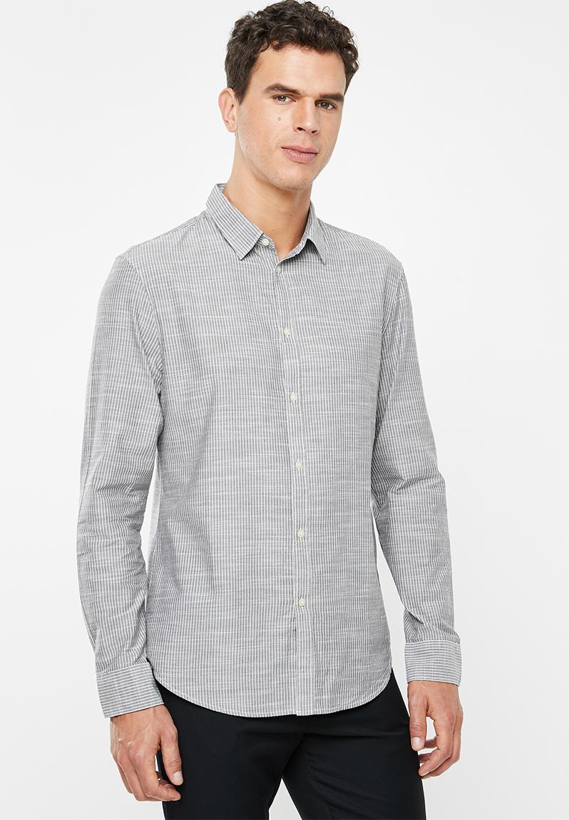 Button-up long sleeve shirt - grey & white stripe STYLE REPUBLIC Formal ...