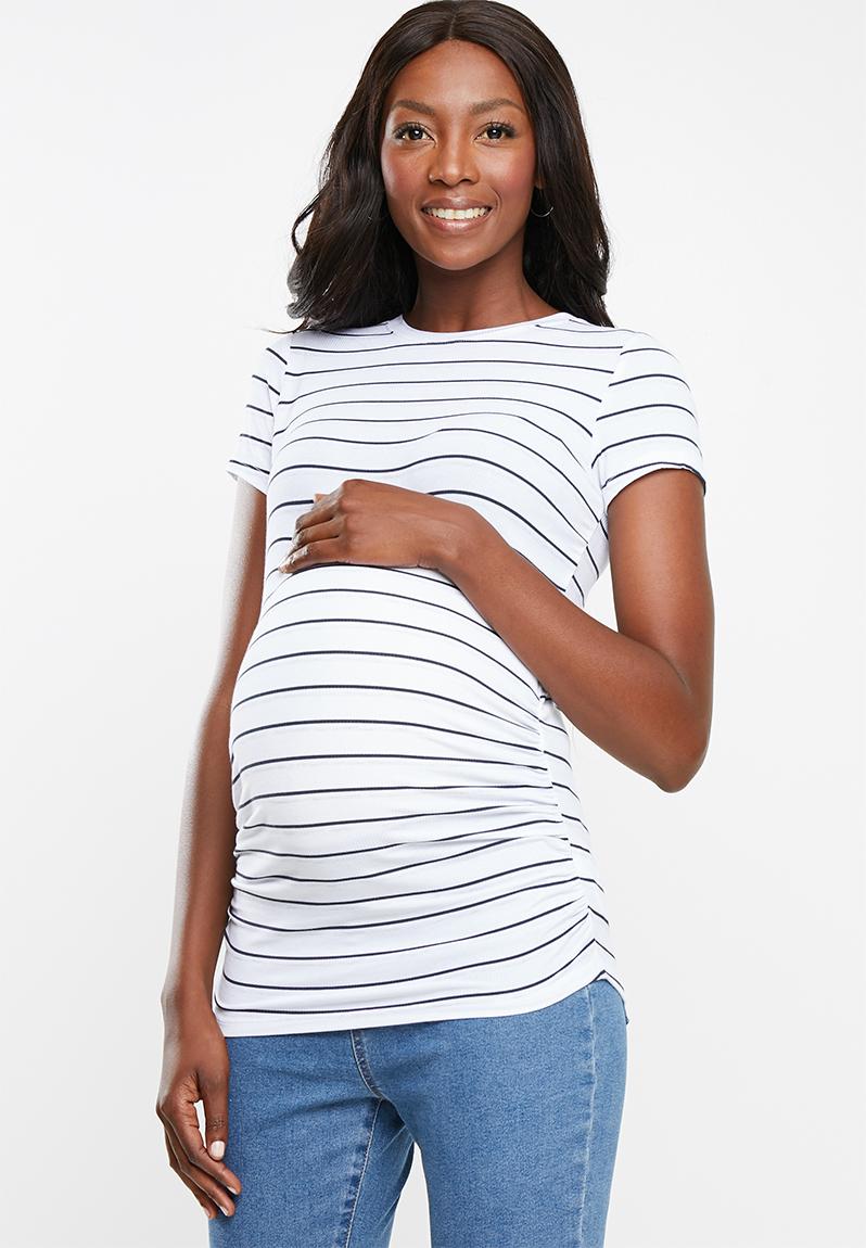 Maternity wrap front short sleeve top - black & white Cotton On Tops ...