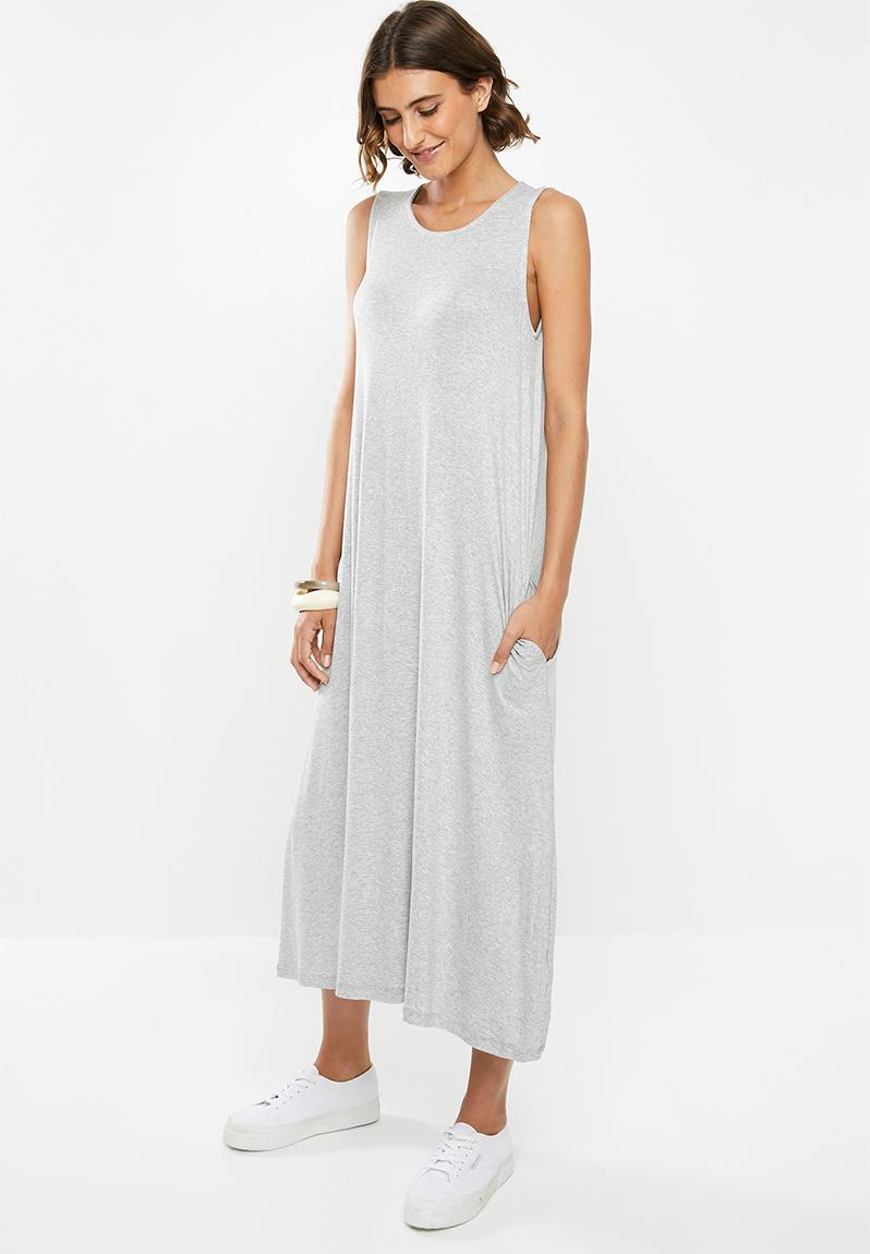 Download Sleeveless swing midi dress - light grey melange edit ...