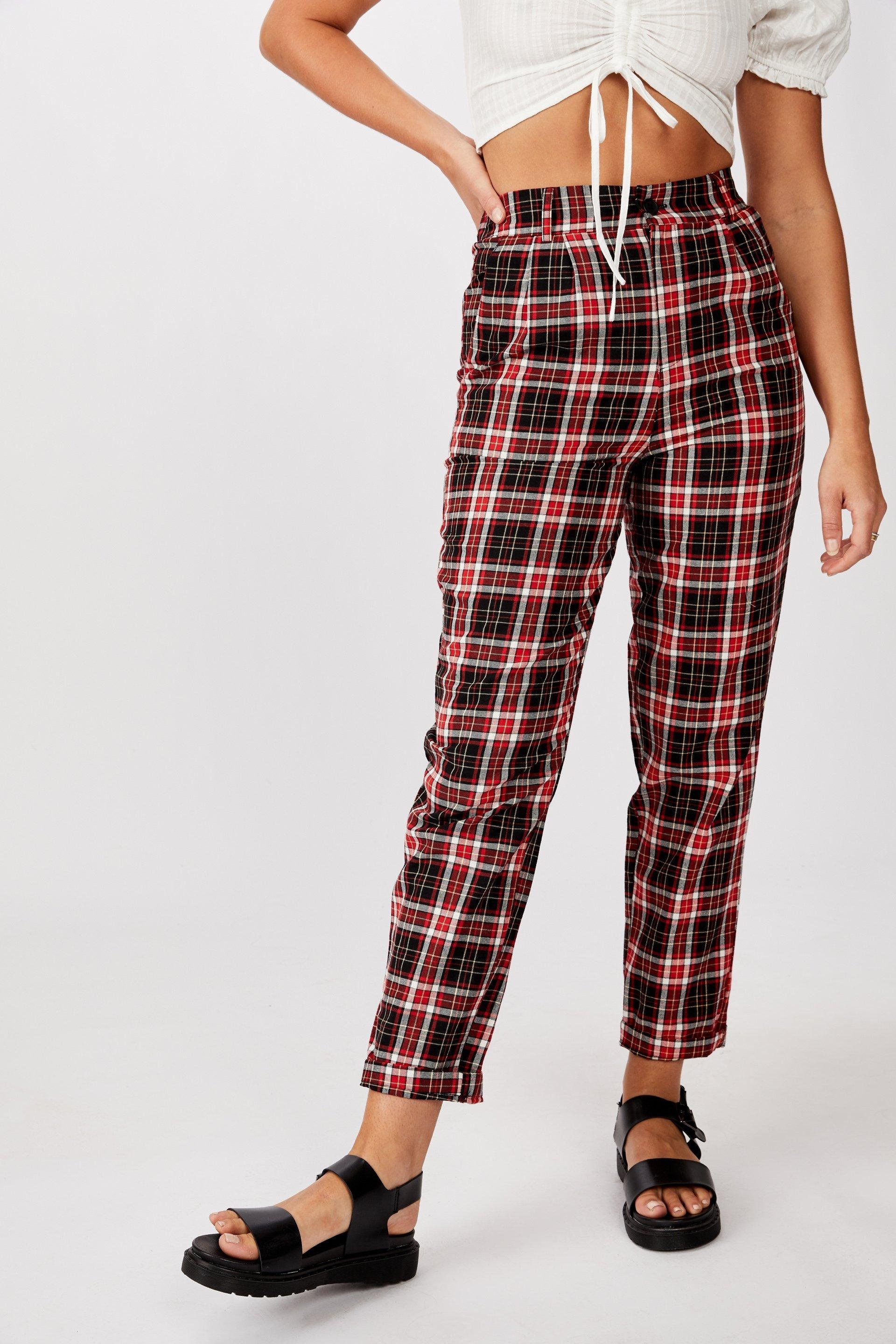Tapered leg check pants kali check - red Factorie Trousers ...