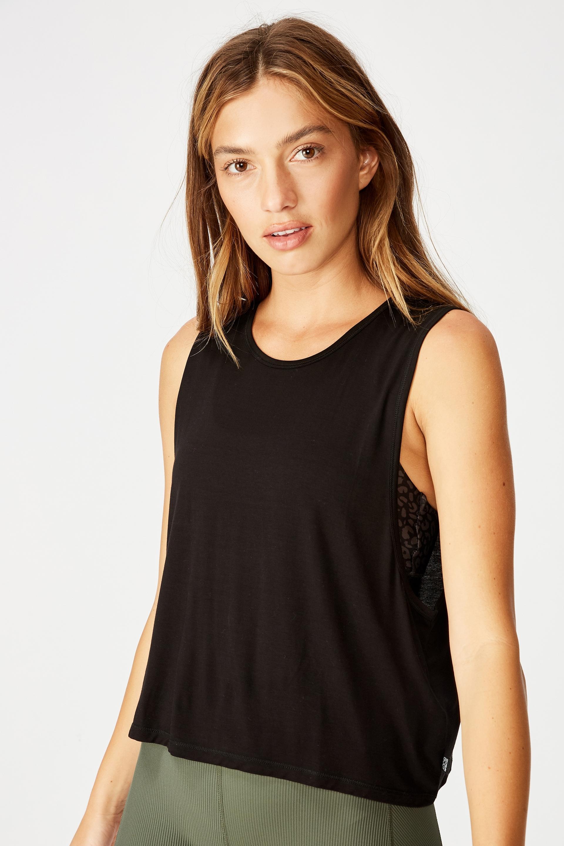 Cropped keyhole washed tank top - black Cotton On T-Shirts ...