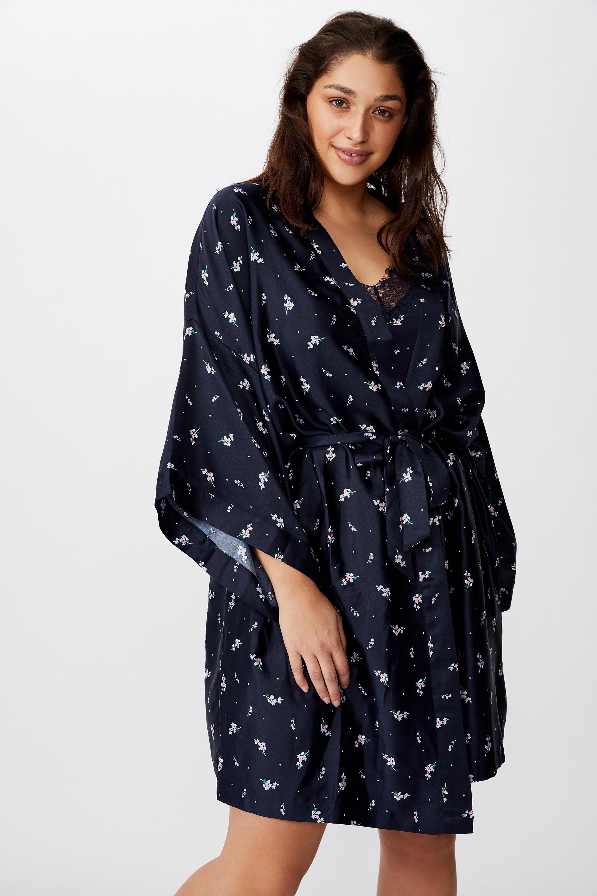 Curve satin kimono gown - floral navy Cotton On Sleepwear | Superbalist.com