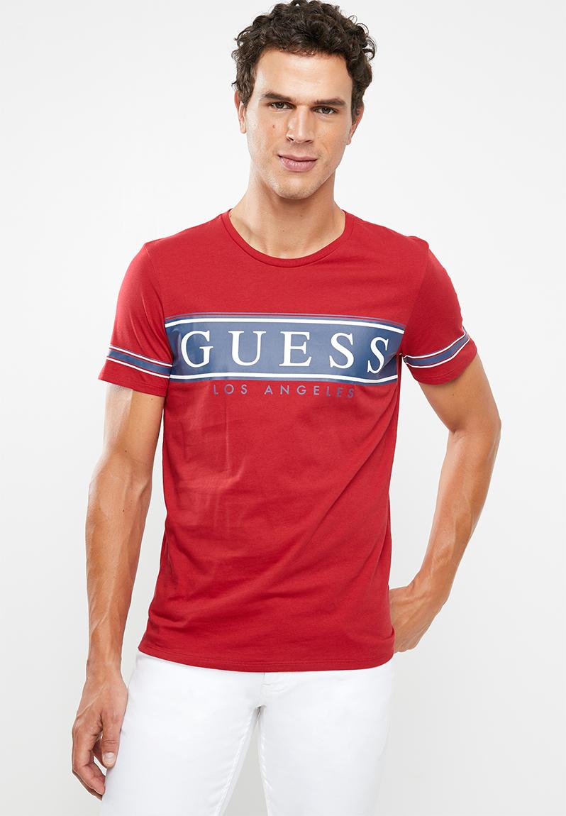 Guess horizontal short sleeve tee - chili red GUESS T-Shirts & Vests ...