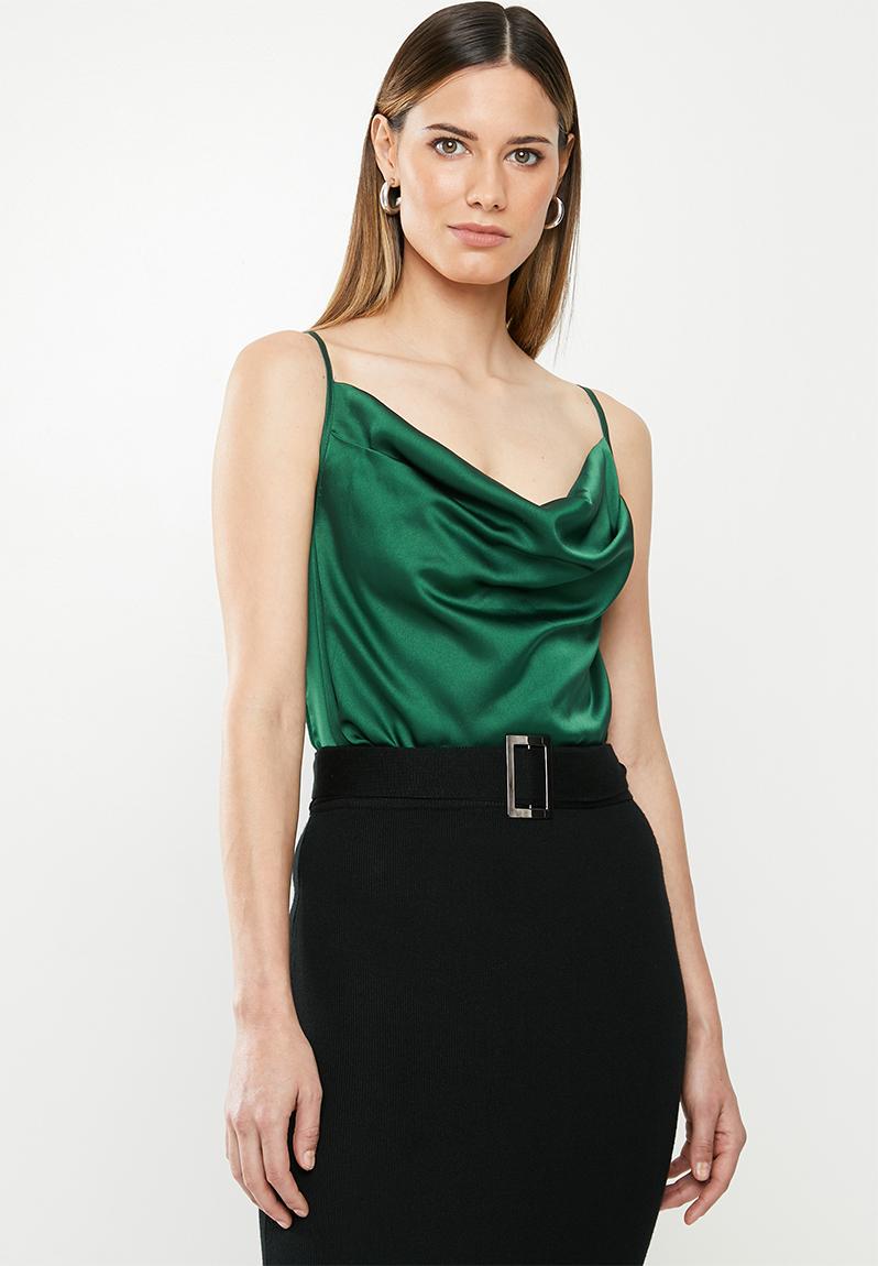 Satin cowl neck bodysuit - green Missguided T-Shirts, Vests & Camis ...