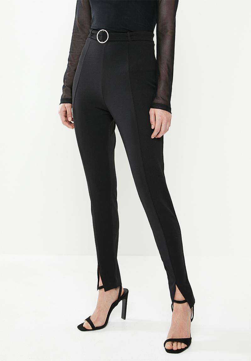 Diamante belted slit front cigarette trouser - black Missguided Trousers | Superbalist.com