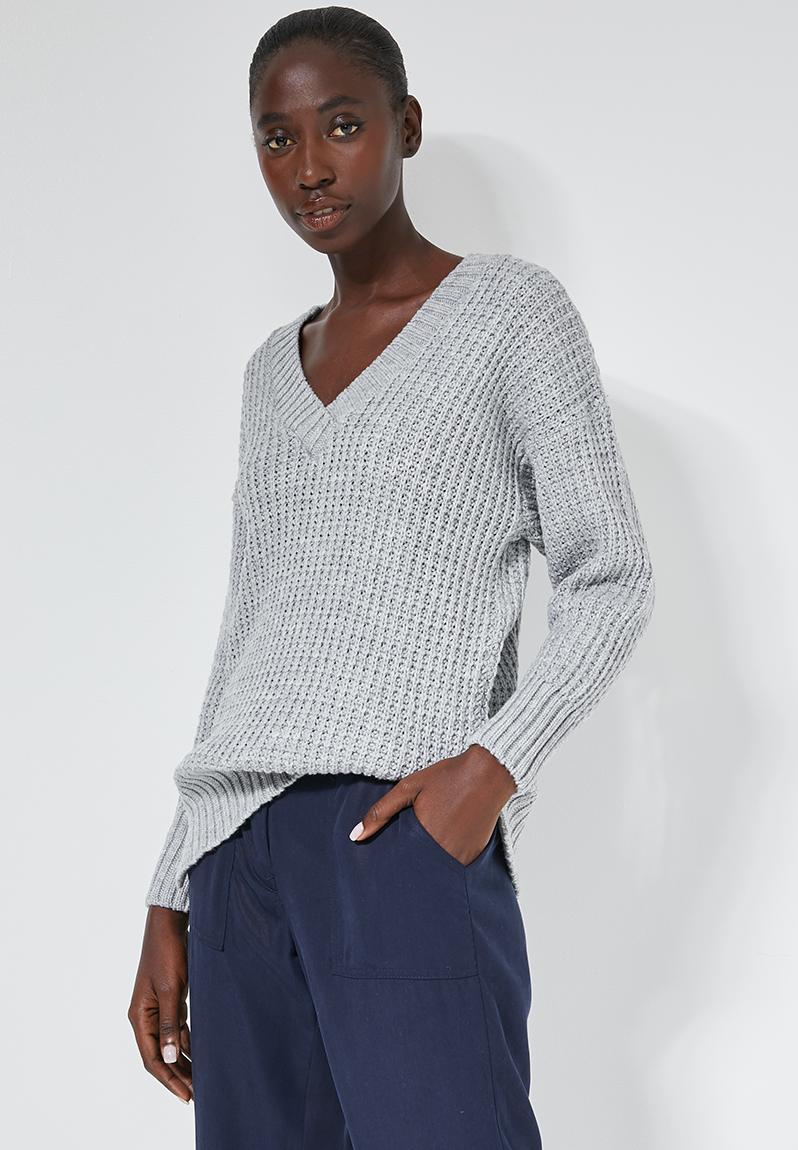 Slouchy V - Neck Pullover - Light Grey Melange Superbalist Knitwear ...