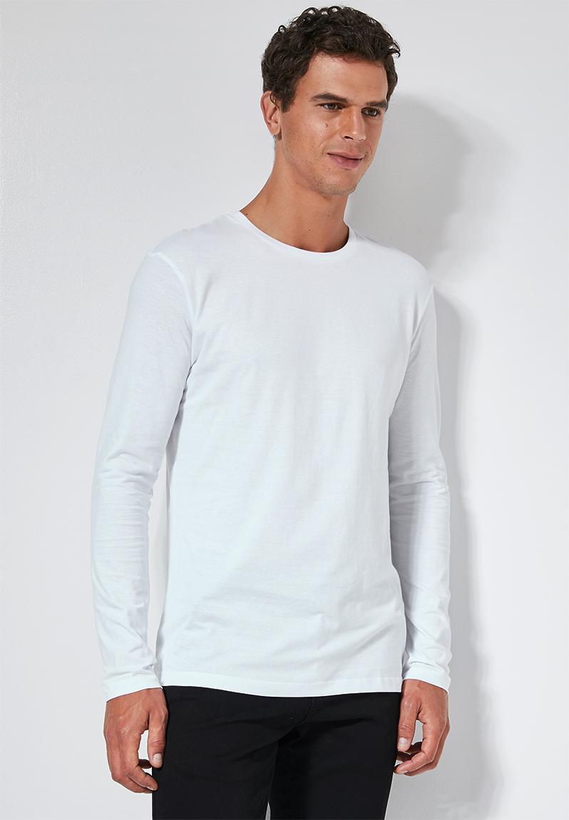 Plain long sleeve crew neck tee - white Superbalist T-Shirts & Vests ...