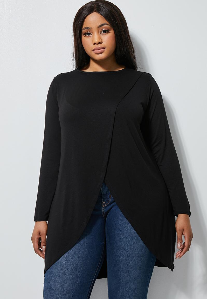 Long sleeve mock wrap top - black edit Plus Tops | Superbalist.com