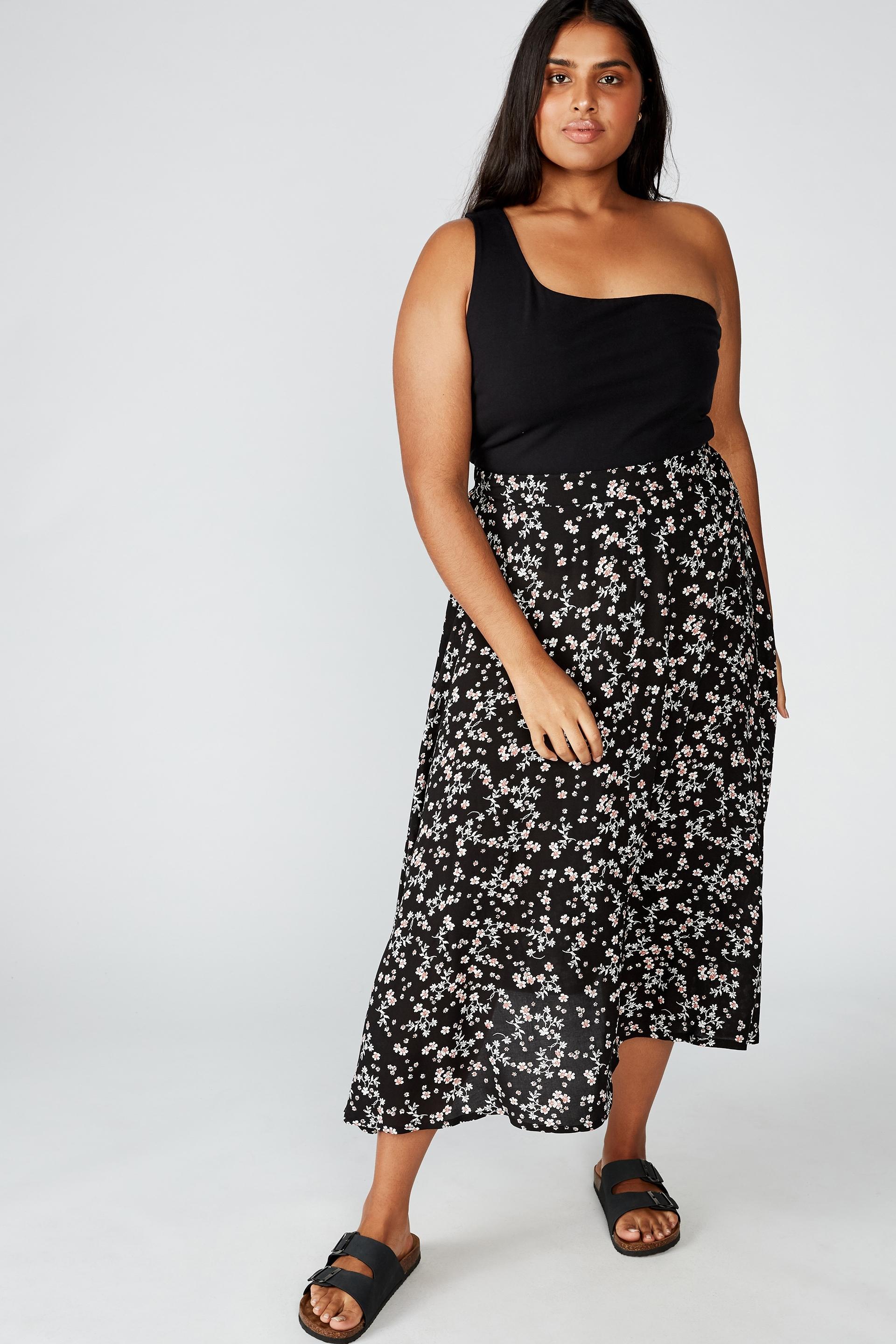 Curve botanical midi skirt millie floral - black Cotton On Bottoms ...