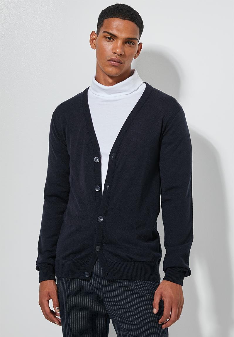 Lightweight button through cardi - navy Superbalist Knitwear ...