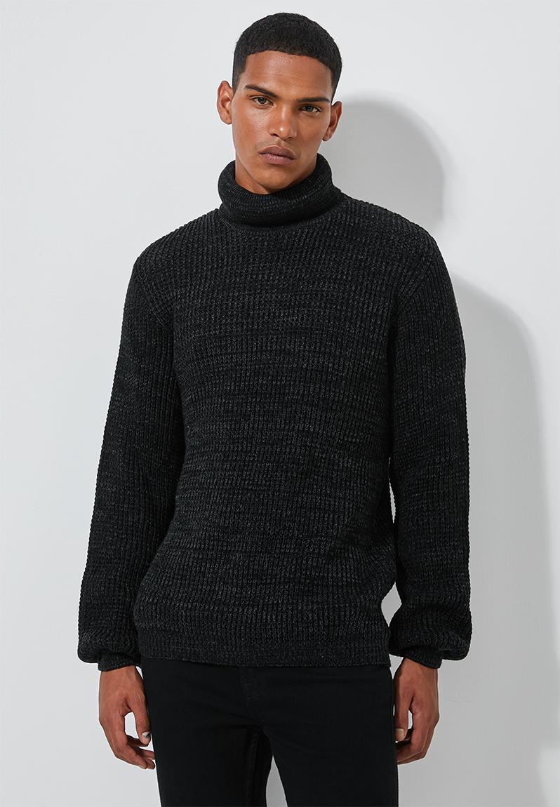 Chunky textured roll neck knit - black. Superbalist Knitwear ...