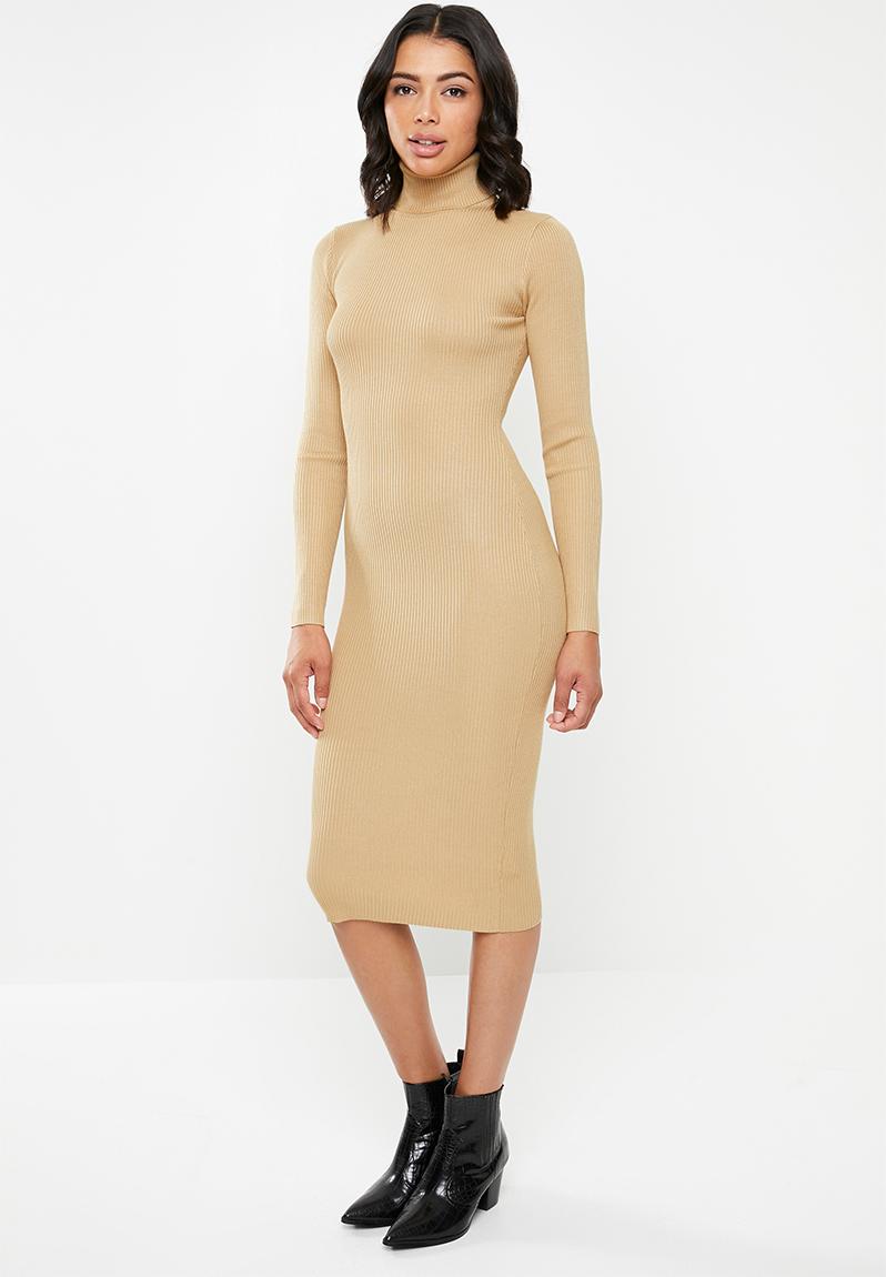 Roll neck knitted midi dress - brown Missguided Casual | Superbalist.com