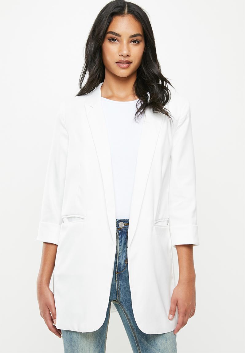Petite core basic blazer - white Missguided Jackets & Coats ...
