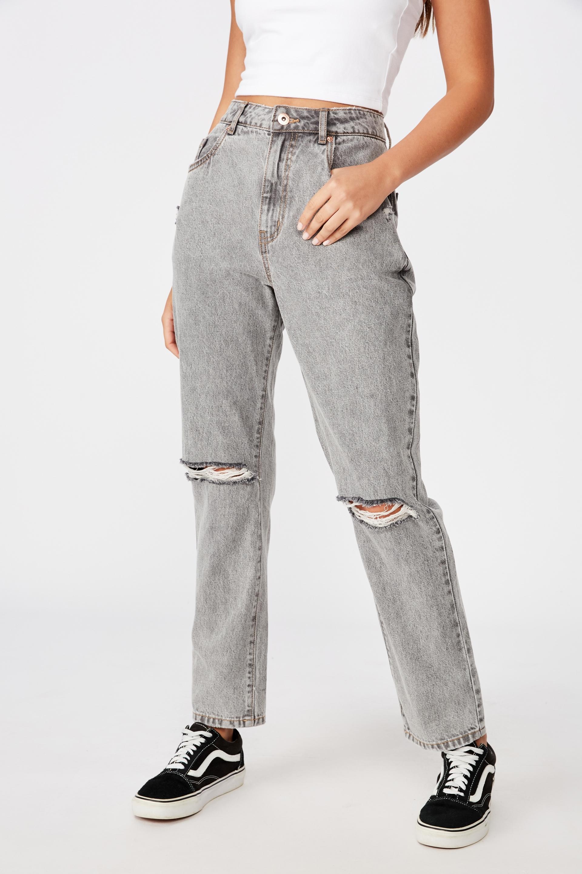 grey ripped mom jeans