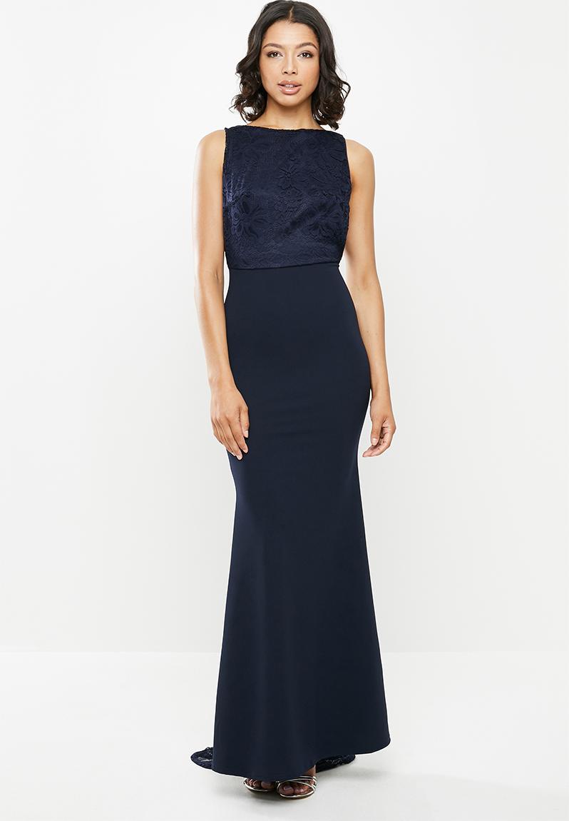 Lace fishtail sleeveless low back maxi dress - navy Missguided Occasion ...